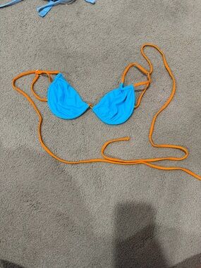 Lovers + Friends Turquoise Bikini Bottom with Orange Trim